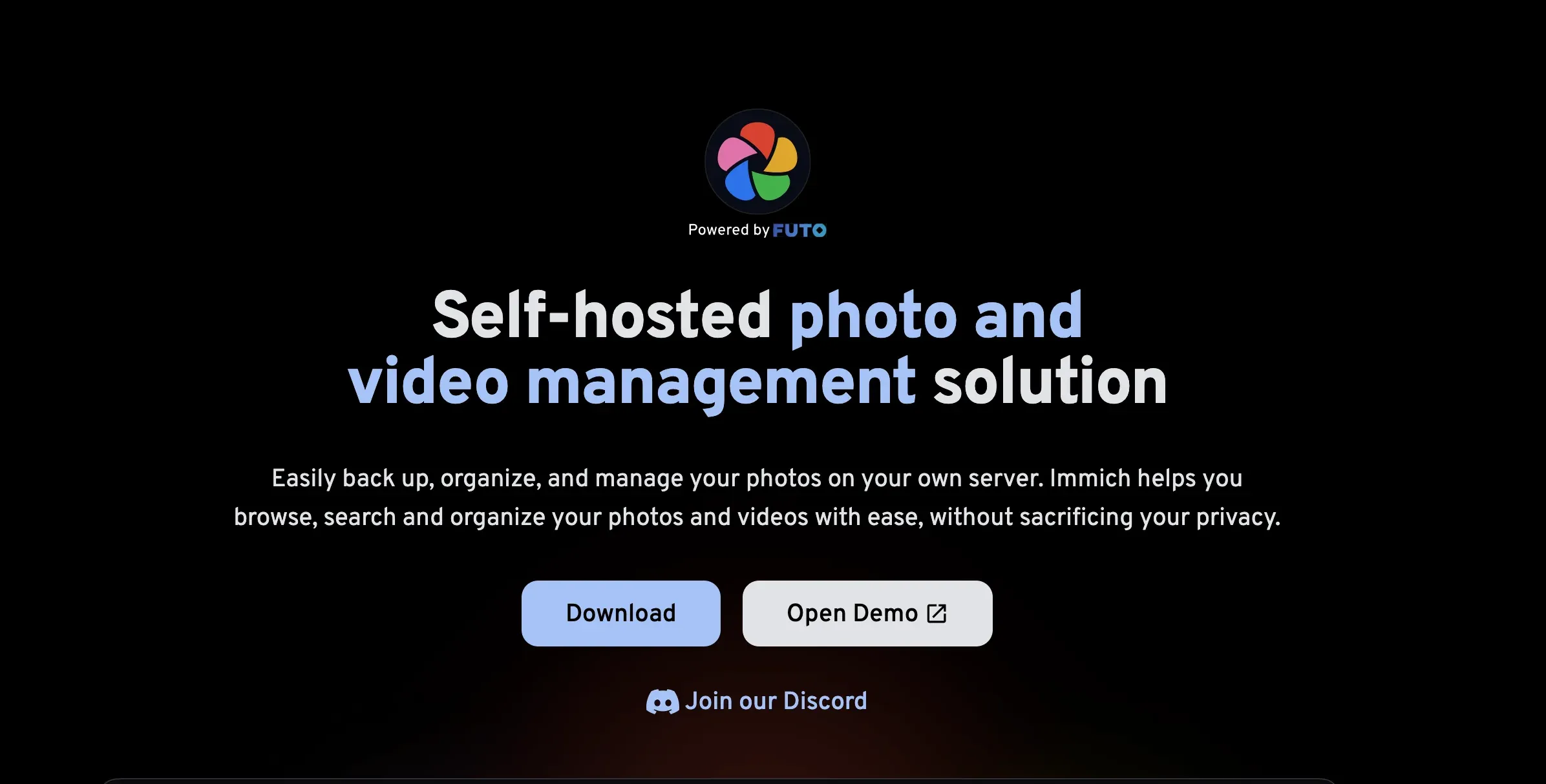 Interface d’Immich pour backup de photos
