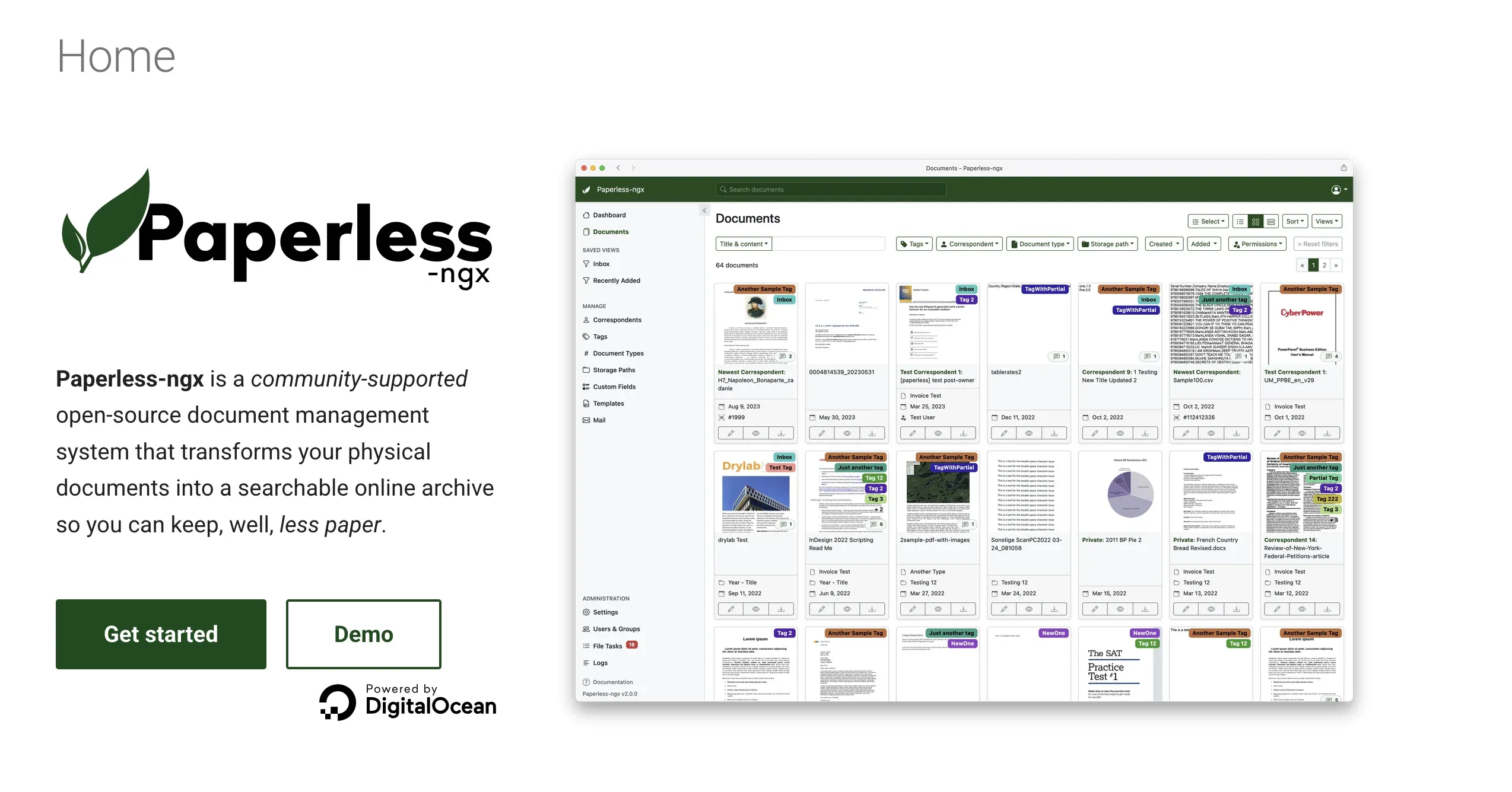 Interface de Paperless-ngx pour gestion documentaire